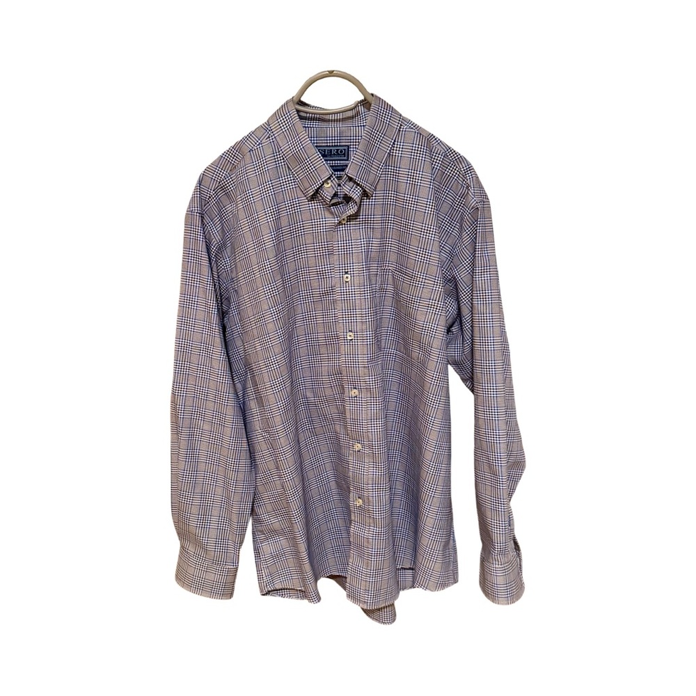 Men's XL Sero by Forsyth No-Iron Tailored Fit Blue and White Plaid Shirt